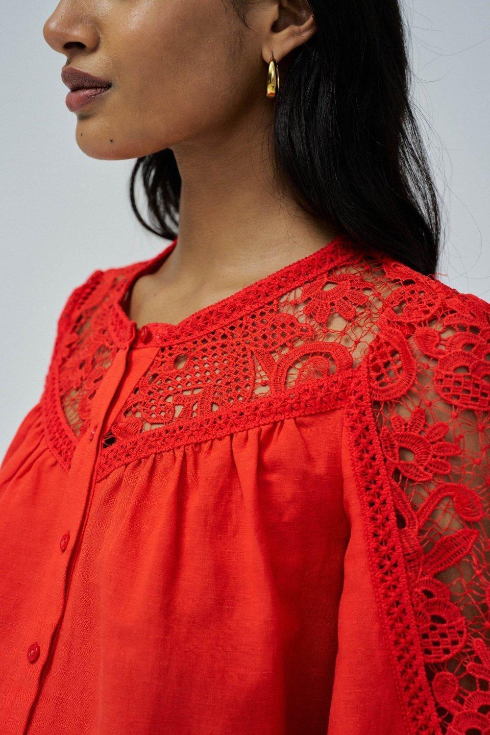 Linen Lace Details Blouse, , large image number 4