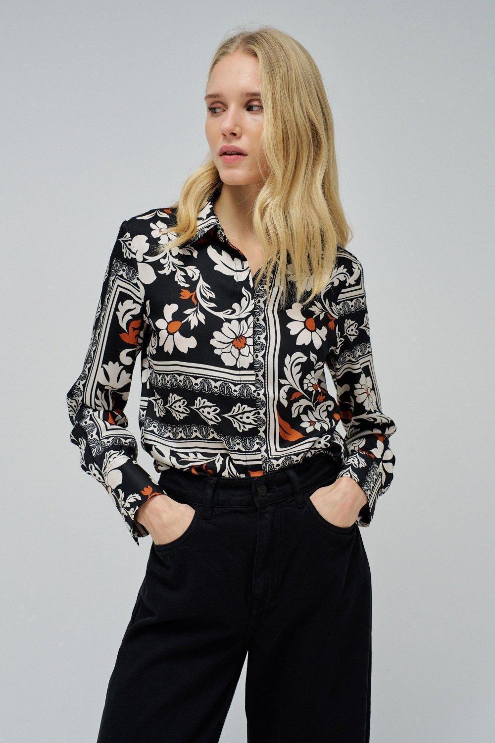 Black Floral Button Down Shirt, , large image number 0