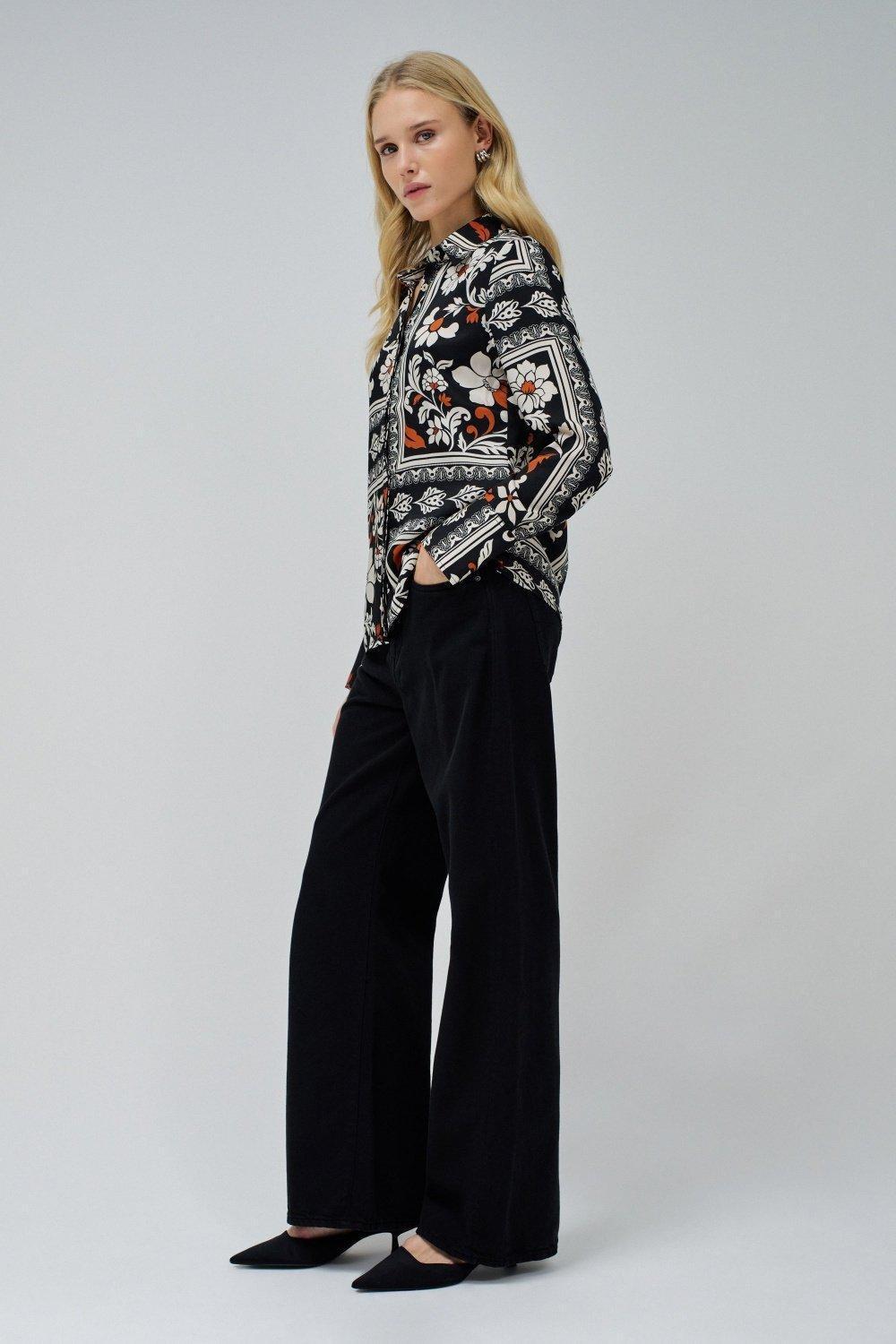 Black Floral Button Down Shirt, , large image number 1