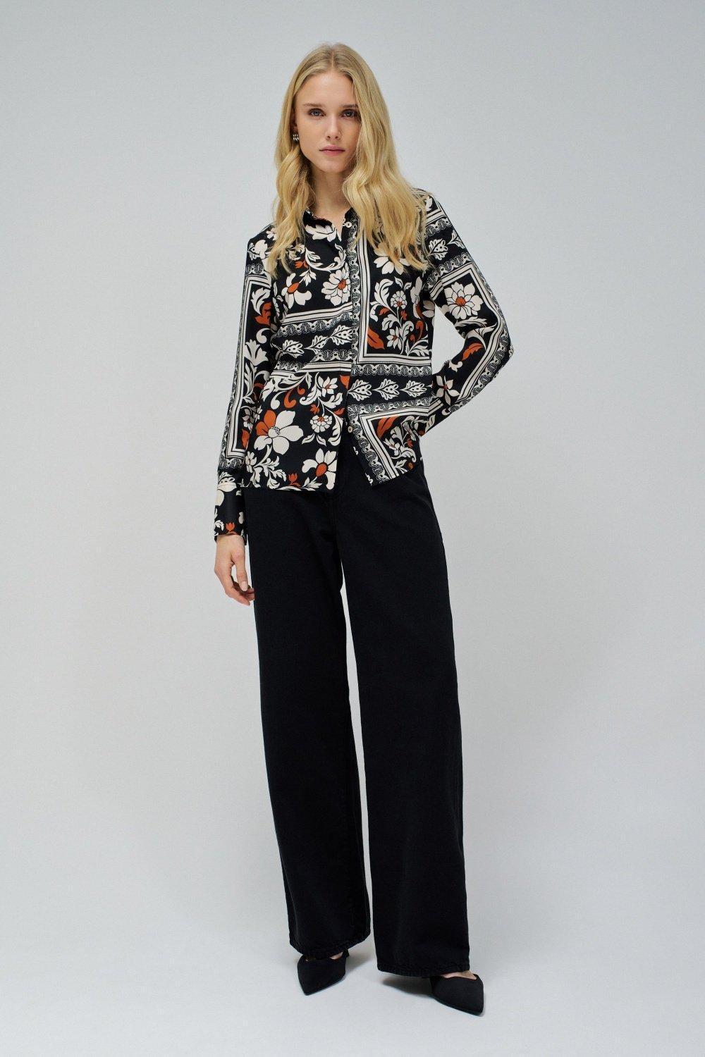 Black Floral Button Down Shirt, , large image number 2