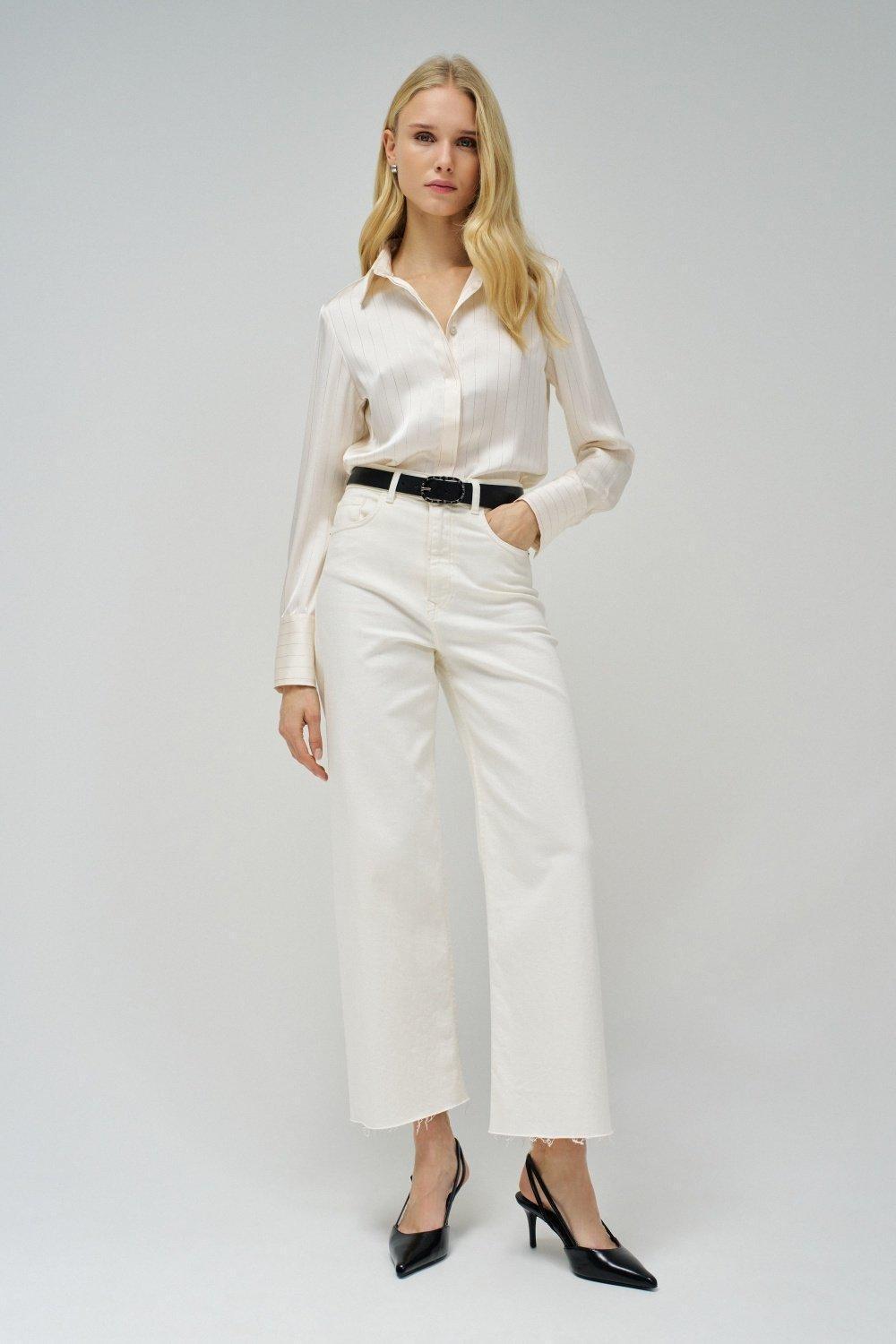 Beige Striped Button Down Shirt, , large image number 1