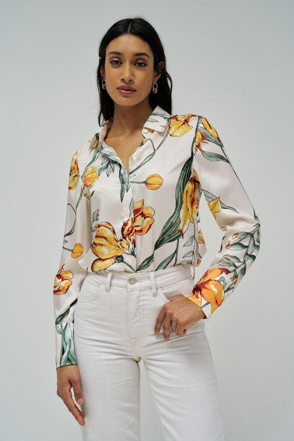 Beige Floral Regular Blouse, , large image number 0