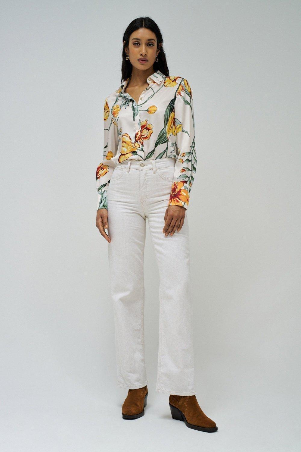 Beige Floral Regular Blouse, , large image number 1