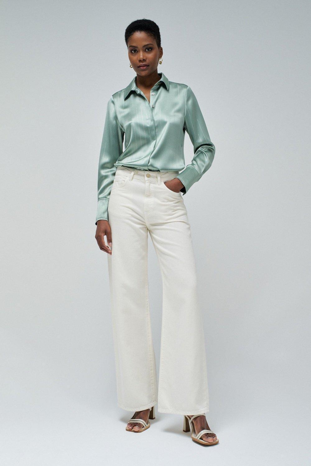 Green Satin Finish Button Down Shirt, , large image number 1