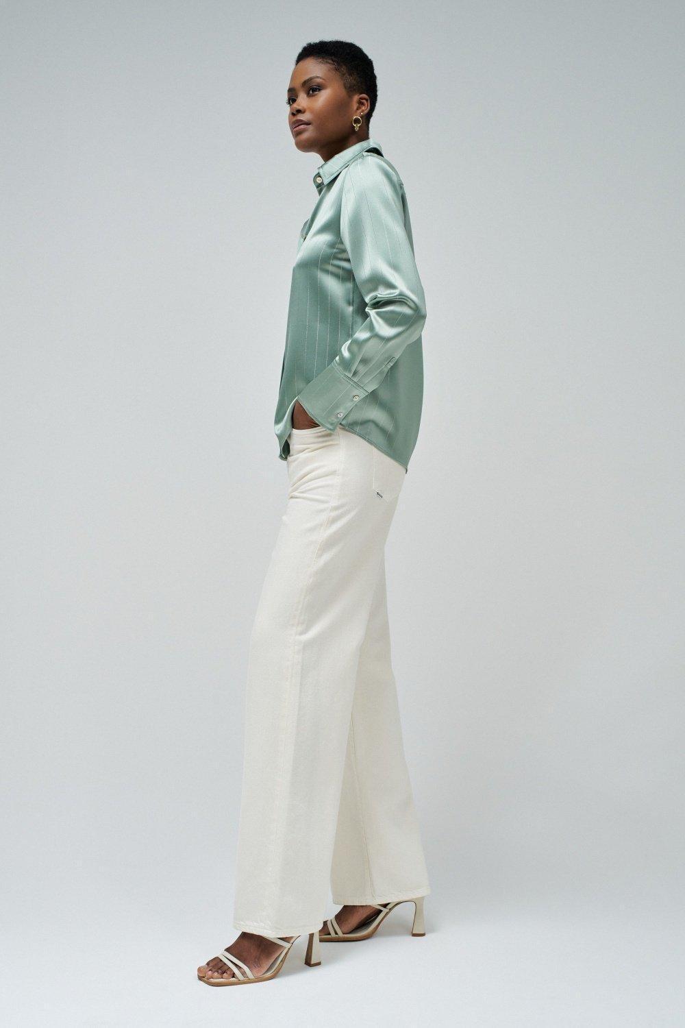 Green Satin Finish Button Down Shirt, , large image number 2