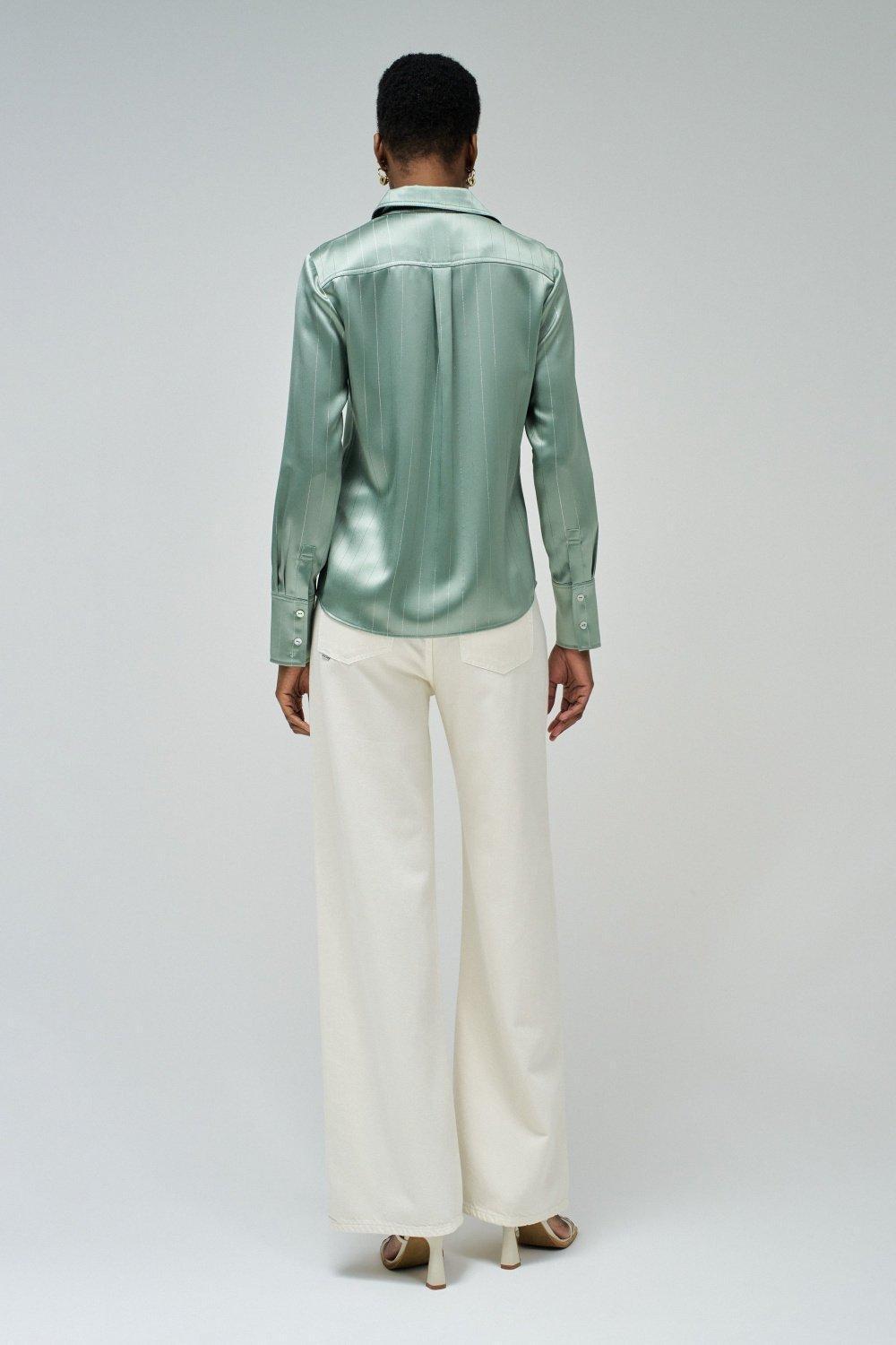 Green Satin Finish Button Down Shirt, , large image number 3