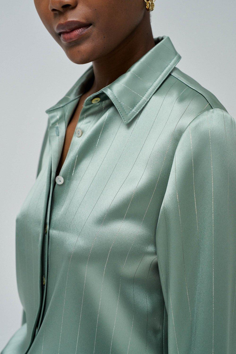 Green Satin Finish Button Down Shirt, , large image number 4