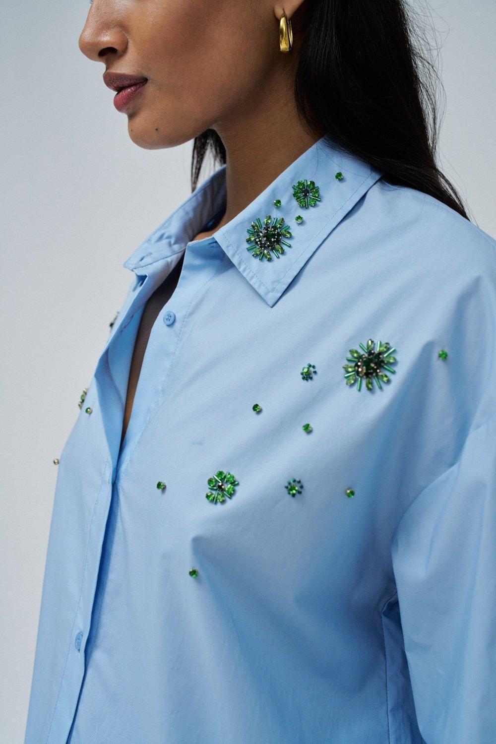 Blue Poplin Shirt With Sparkles, , large image number 4