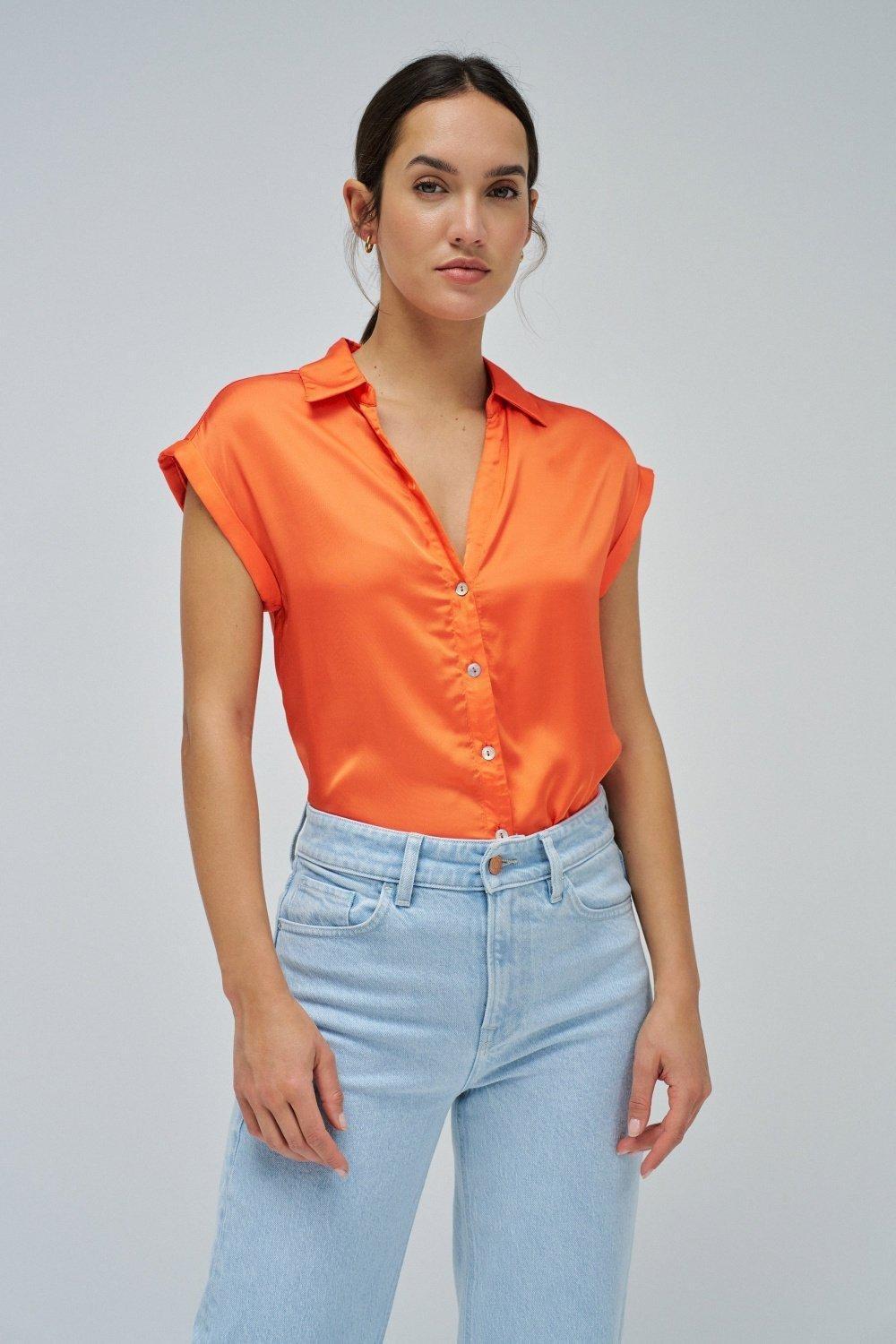 Orange Basic Shirt With Shou, , large image number 0