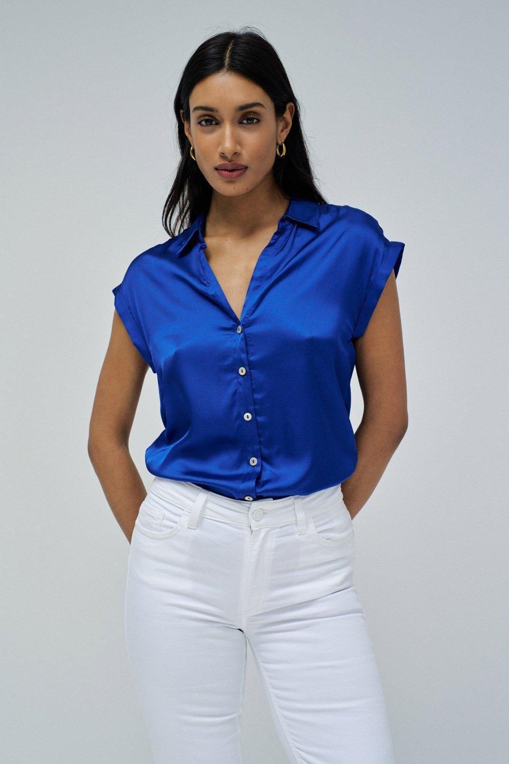 Blue Buttoned Basic Shirt, , medium