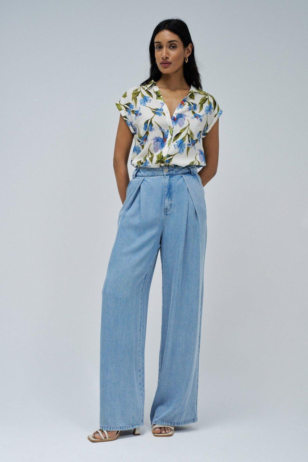 Blouse With Floral Pattern, Blue, large image number 1