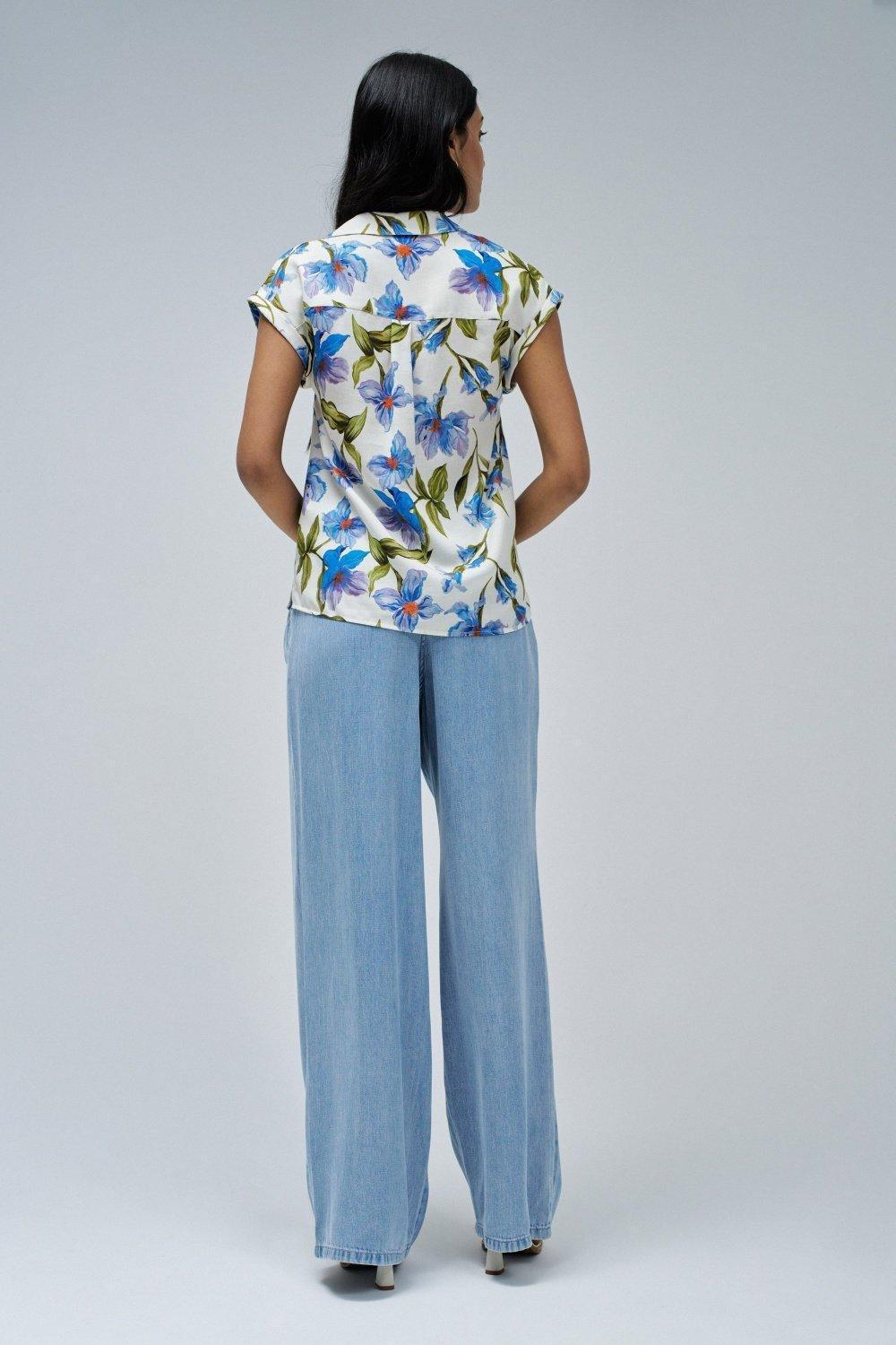 Blouse With Floral Pattern, Blue, large image number 3