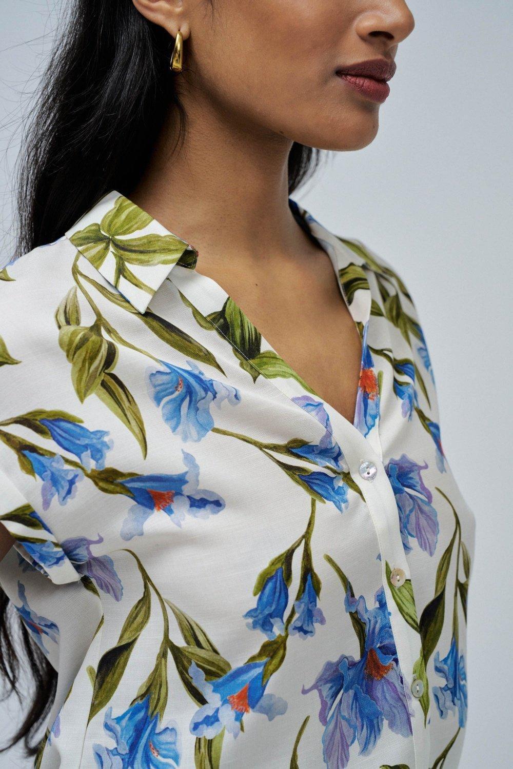 Blouse With Floral Pattern, Blue, large image number 4