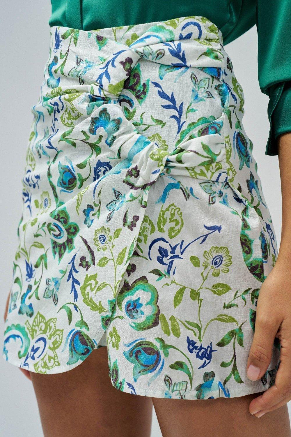 Green Floral Wrap Skirt, , large image number 4