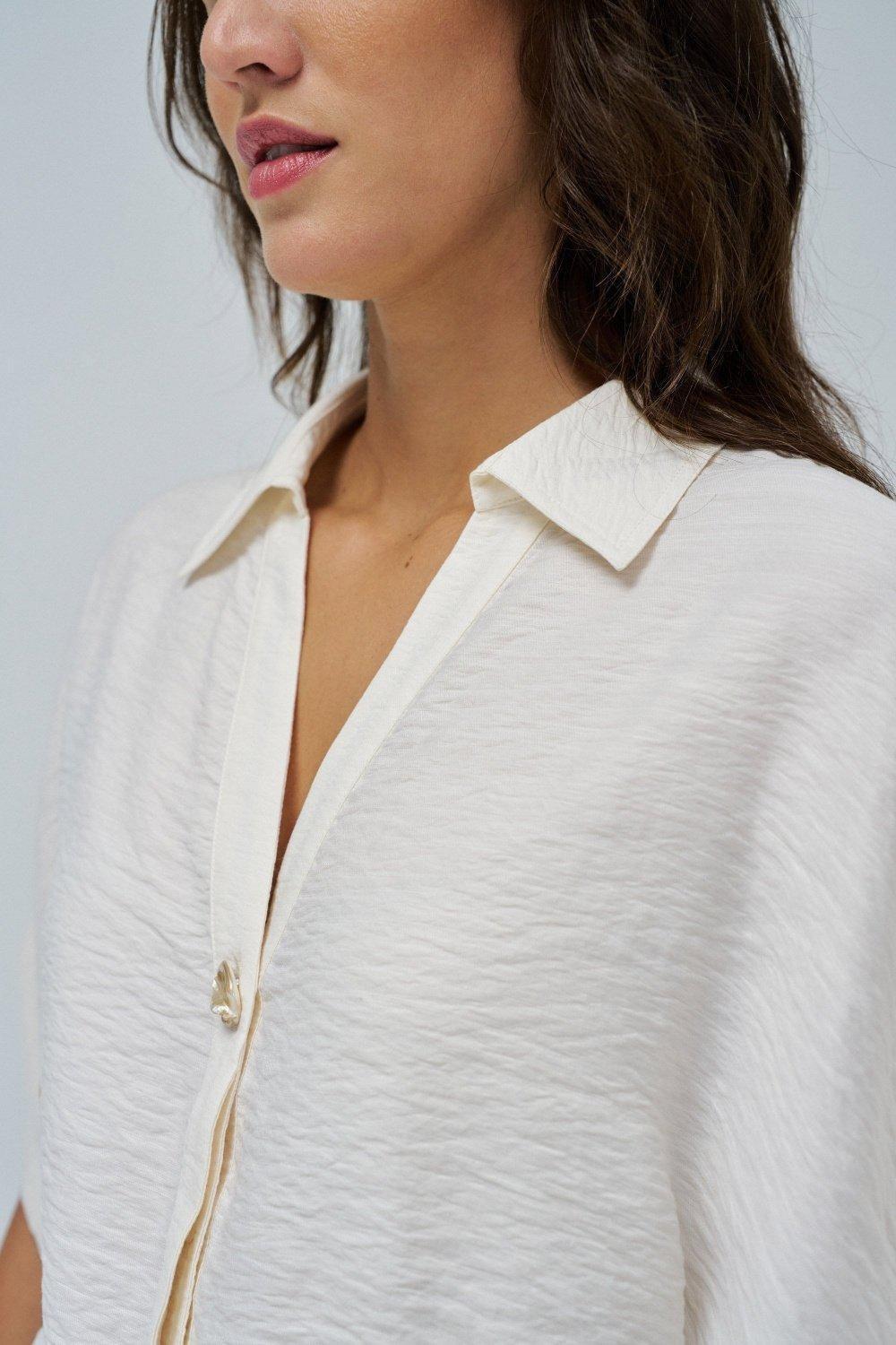 Cream Shirt With Bow At The Hem, , large image number 4