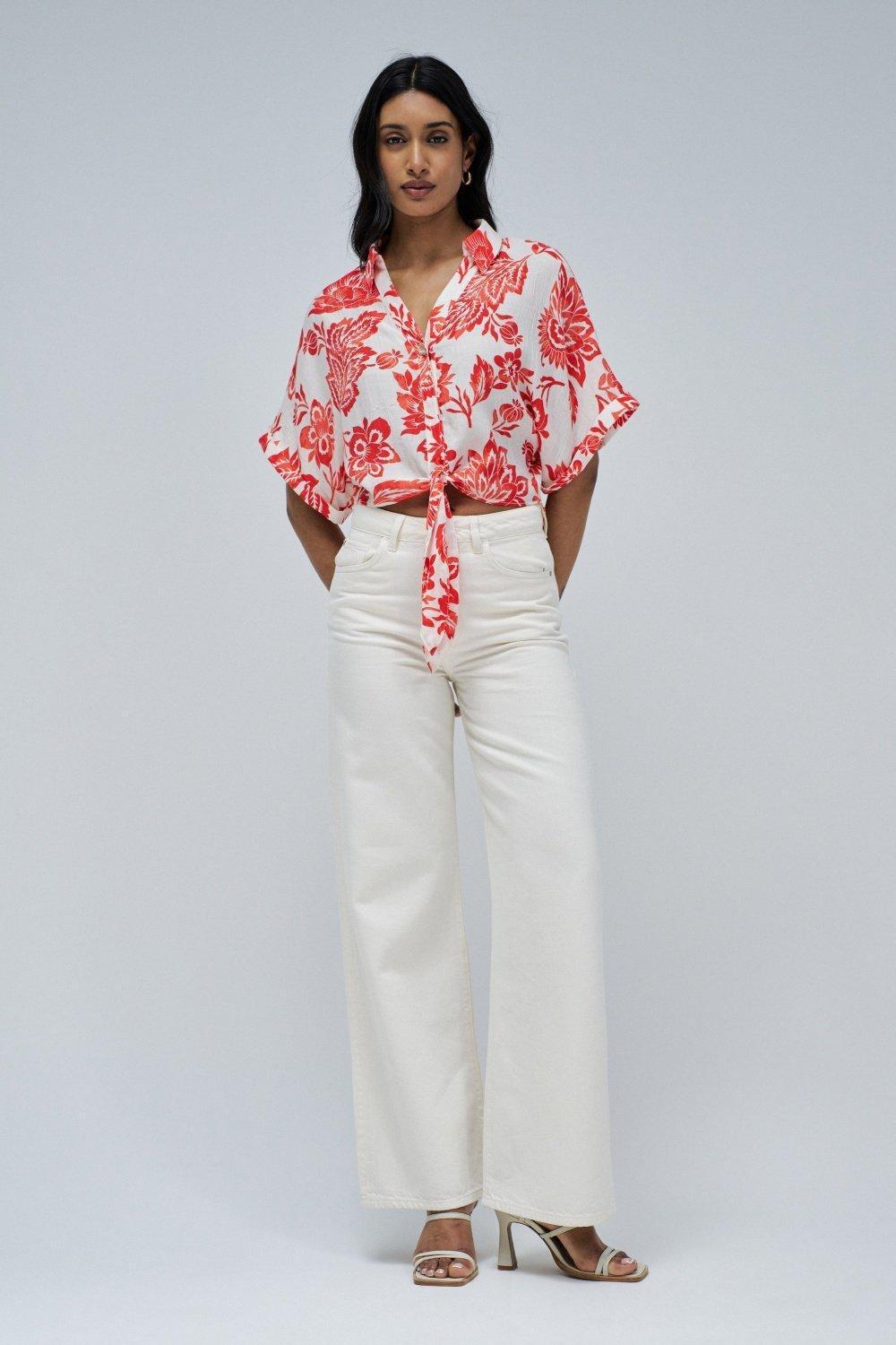 Red Tie-Front Shirt, , large image number 1