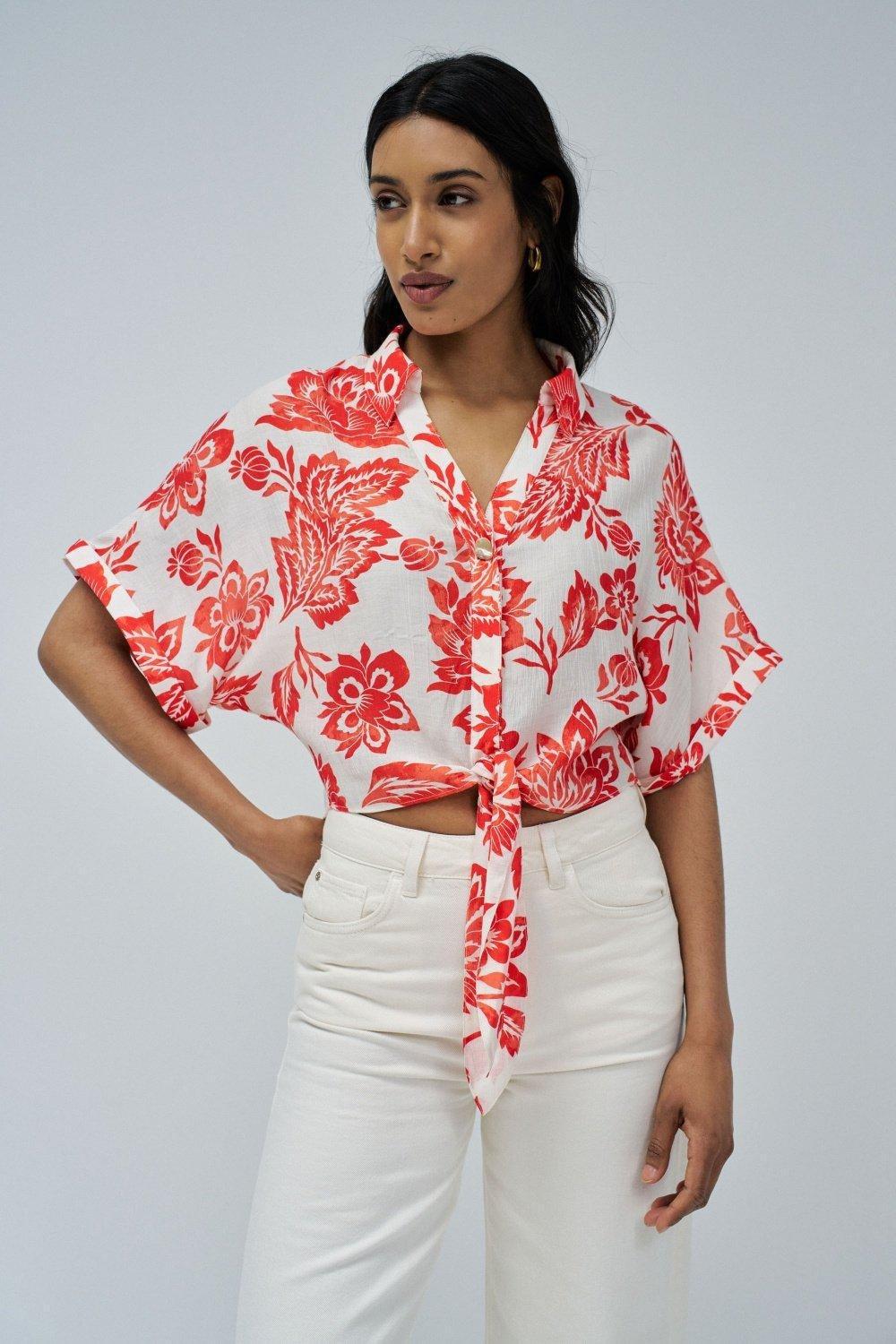 Shirt With Bow At The Hem&nbsp;, Red, medium