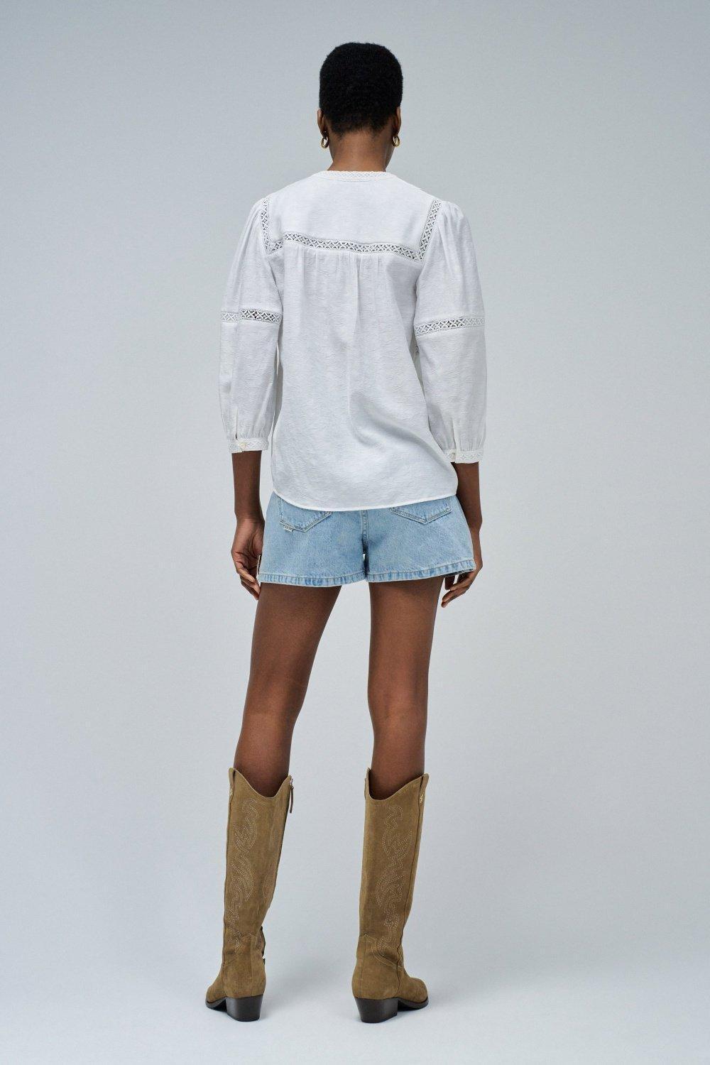 Jacquard Embroidered Blouse, White, large image number 3