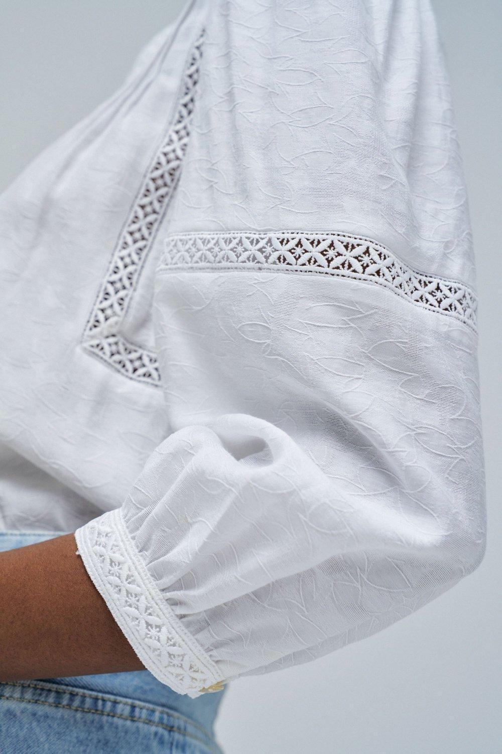 Jacquard Embroidered Blouse, White, large image number 4