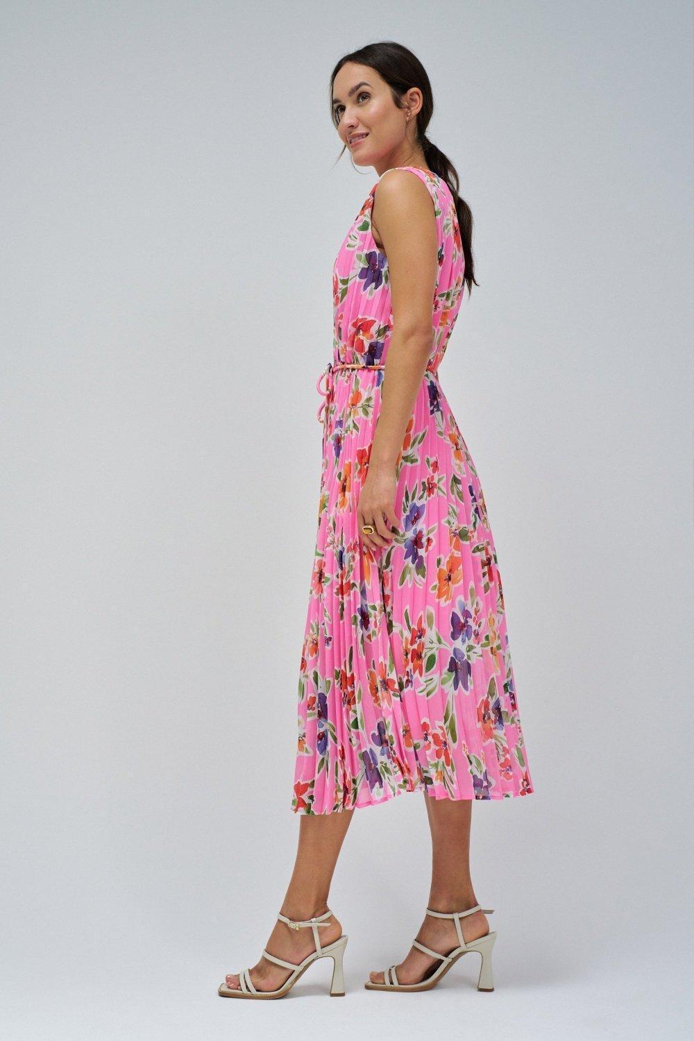 Pink Pleated Dress With Floral Pattern, , large image number 2