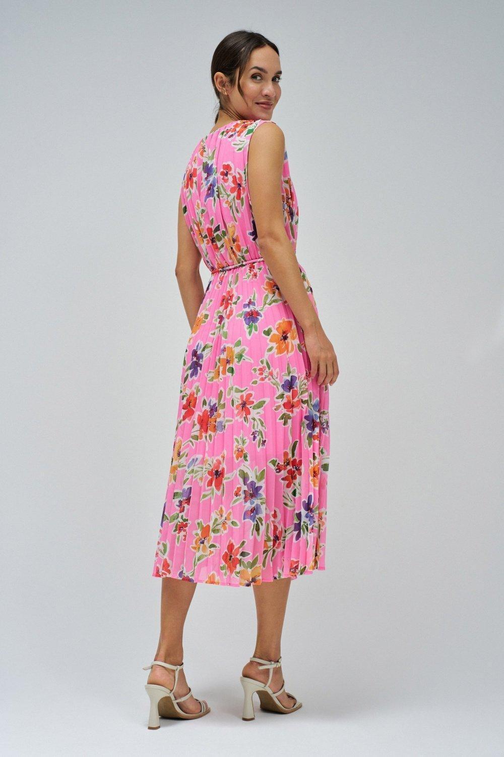 Pink Pleated Dress With Floral Pattern, , large image number 3
