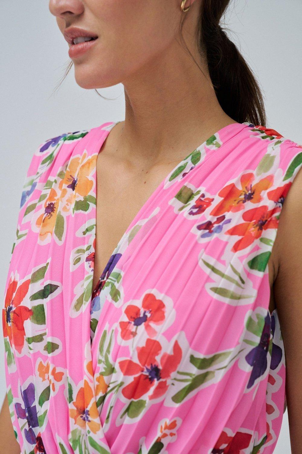 Pink Pleated Dress With Floral Pattern, , large image number 4