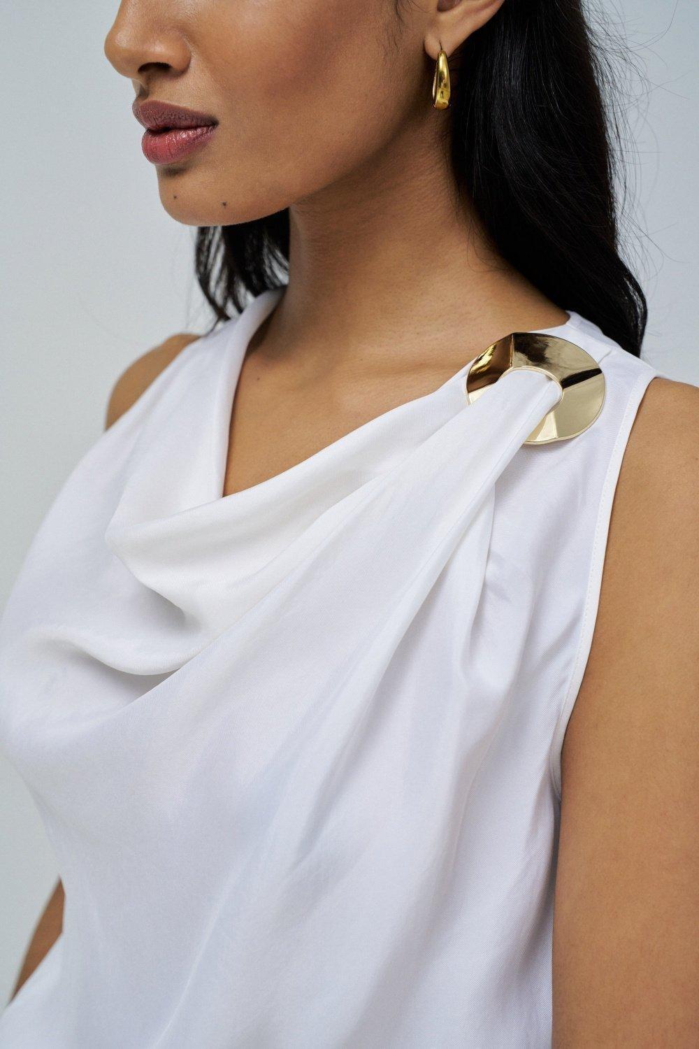 White Draped Top With Metallic Detail, , large image number 4