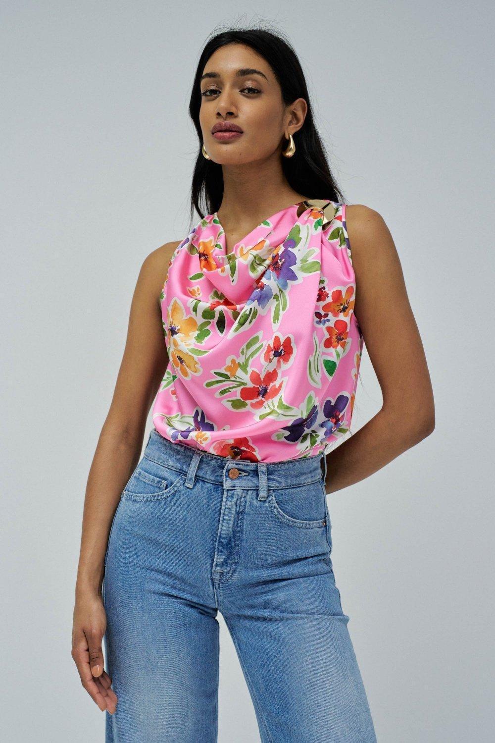 Draped Top With Metallic Detail&nbsp;, Pink, medium