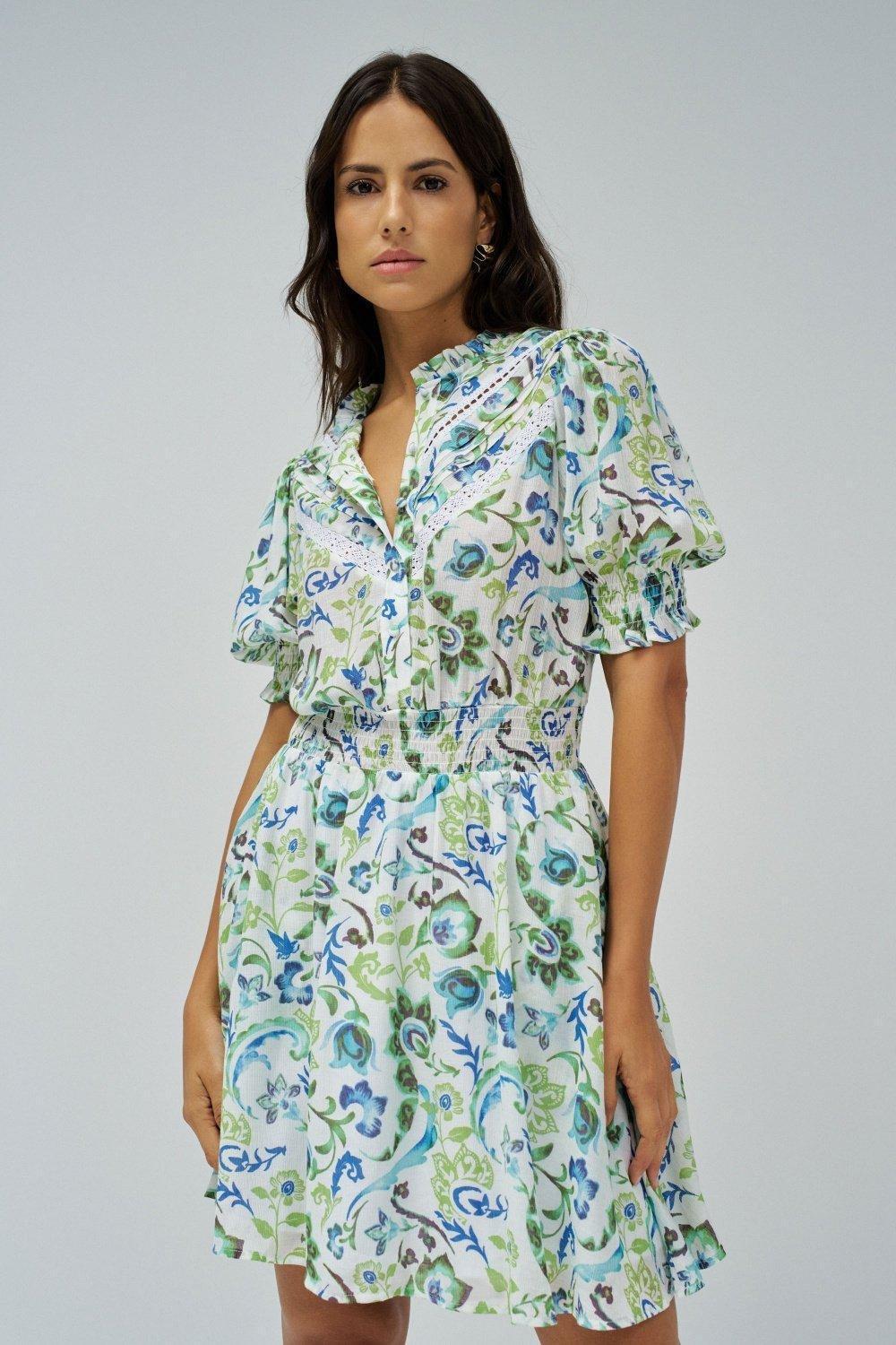Green Floral Shirt Dress, , medium