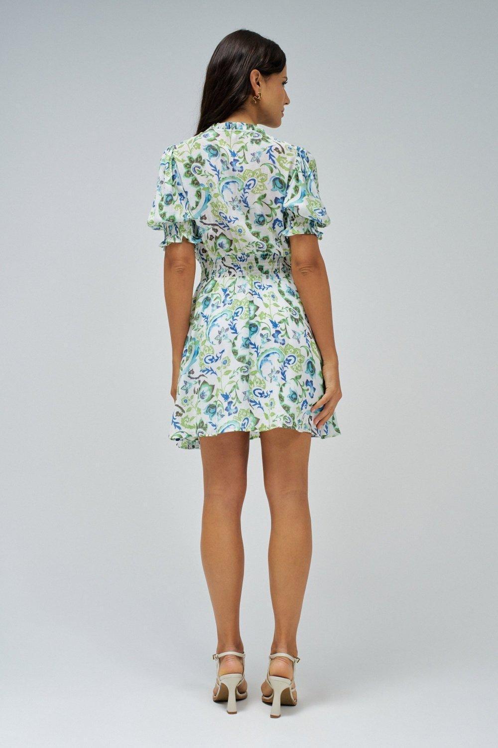 Short Dress With Floral Print, Turquoise, large image number 3