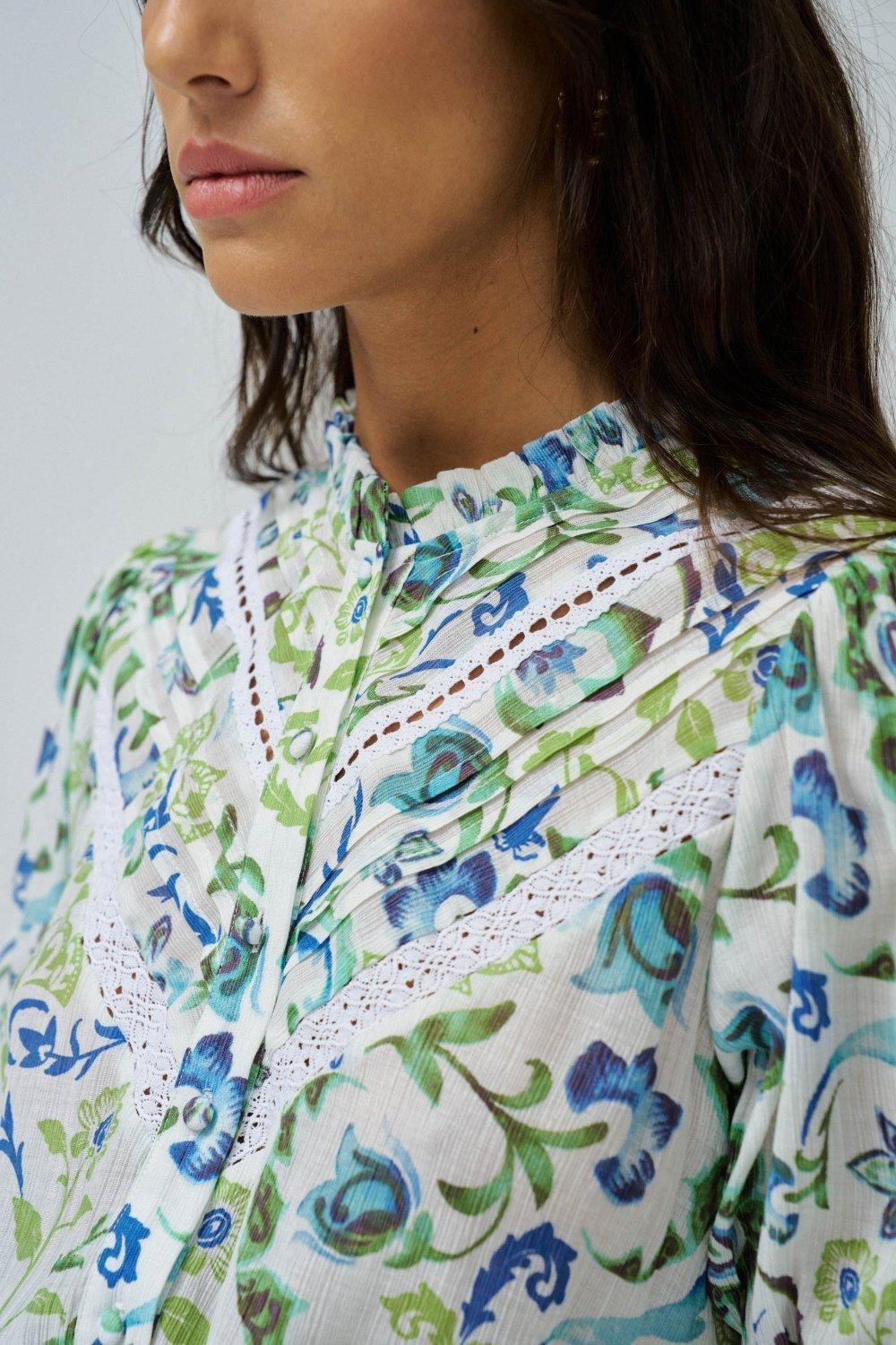 Short Dress With Floral Print, Turquoise, large image number 4