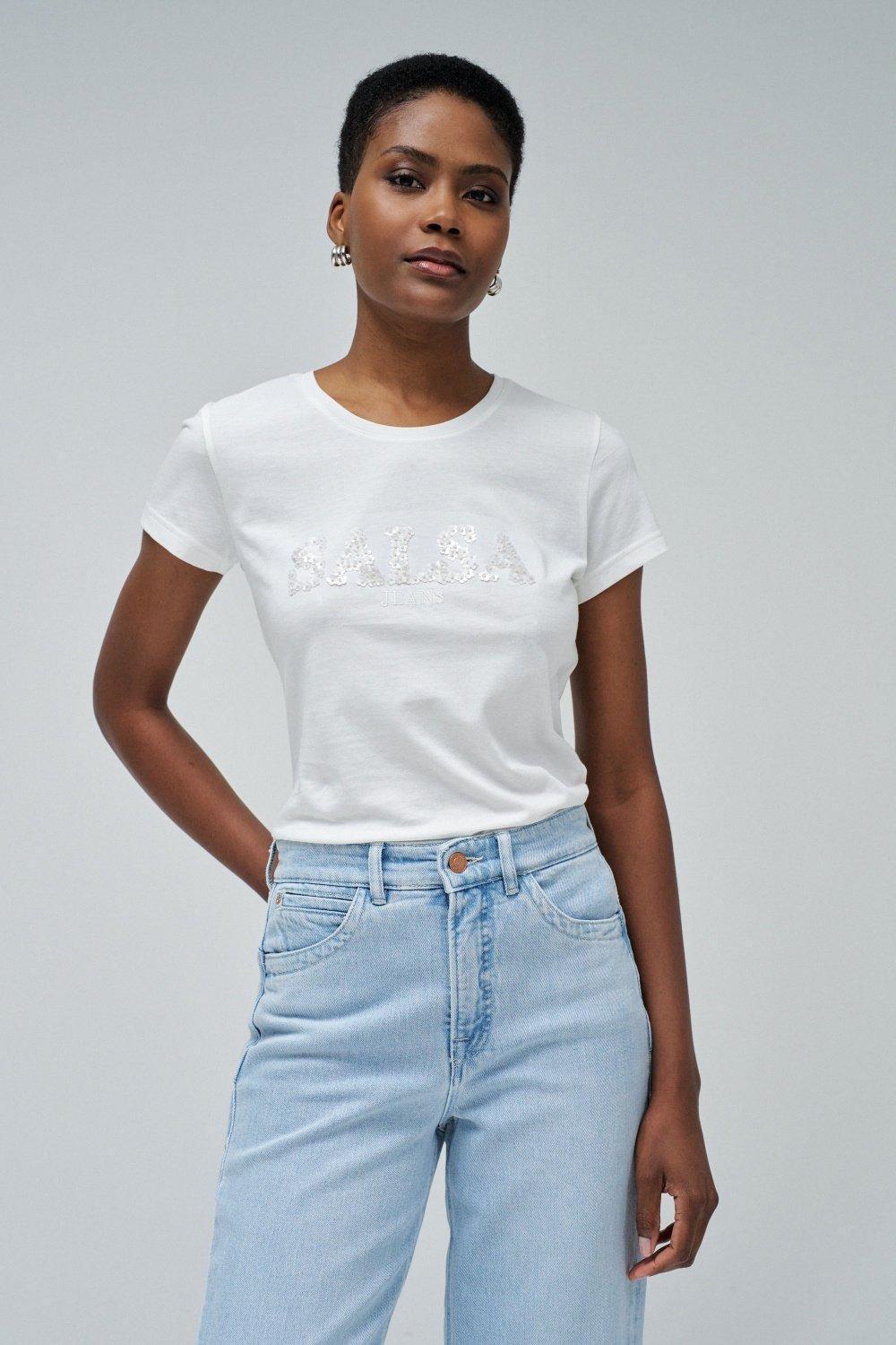 T-Shirt With Branding , White, medium