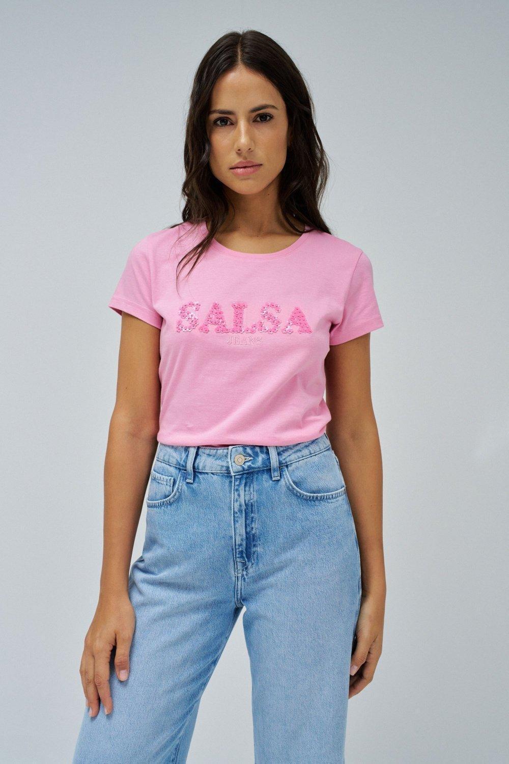 T-Shirt With Branding , Pink, medium