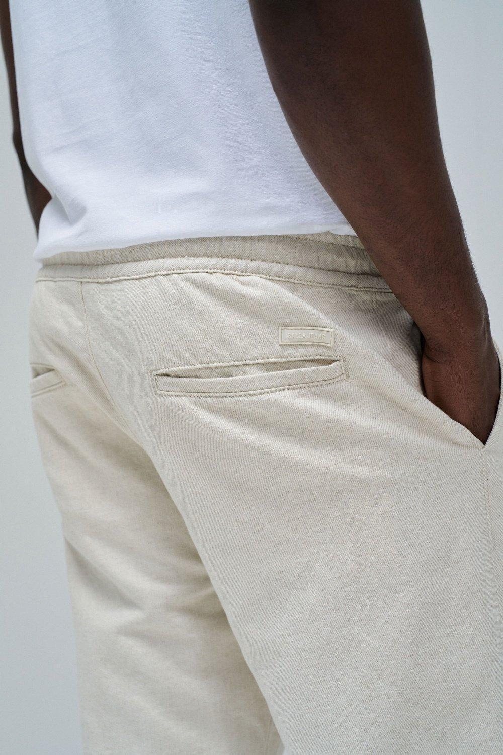 White Joggers Trousers With Linen, , large image number 4