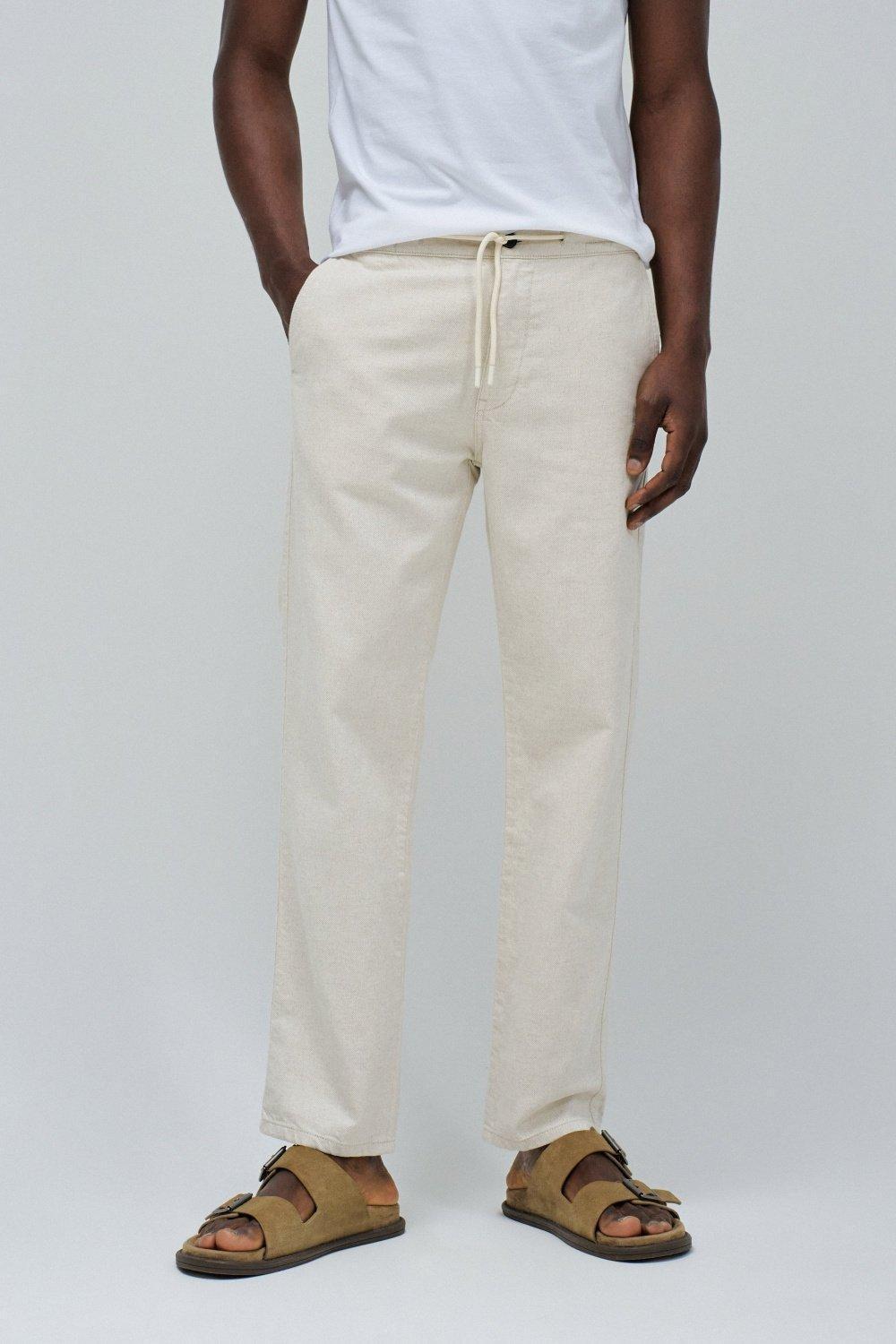 Joggers Trousers With Linen&nbsp;, Pearl, medium
