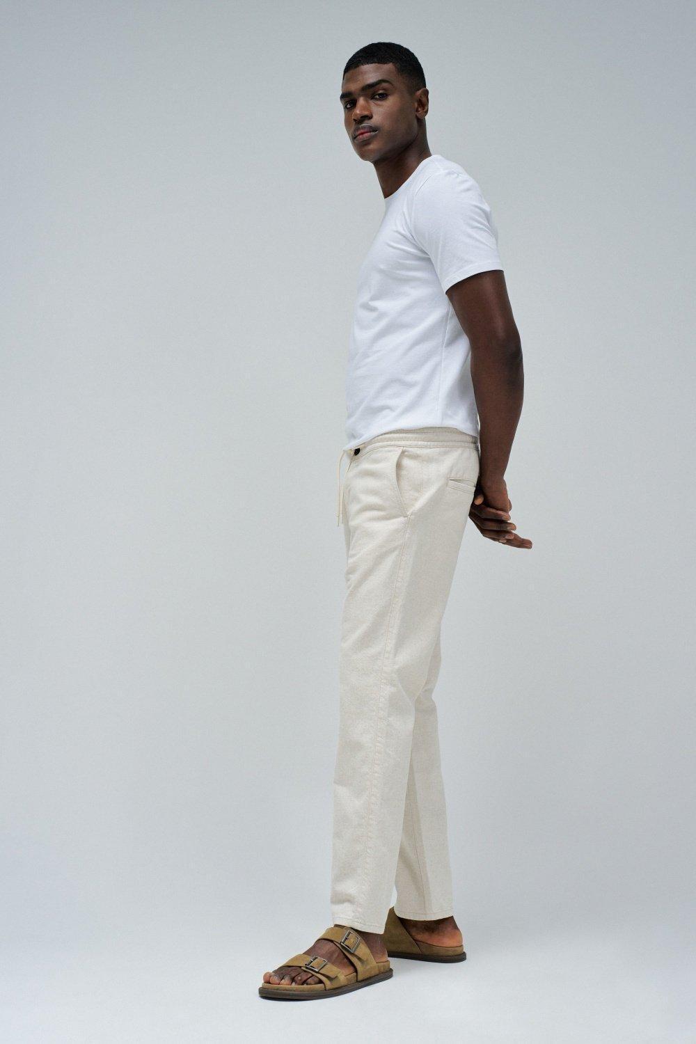 Joggers Trousers With Linen&nbsp;, Pearl, medium