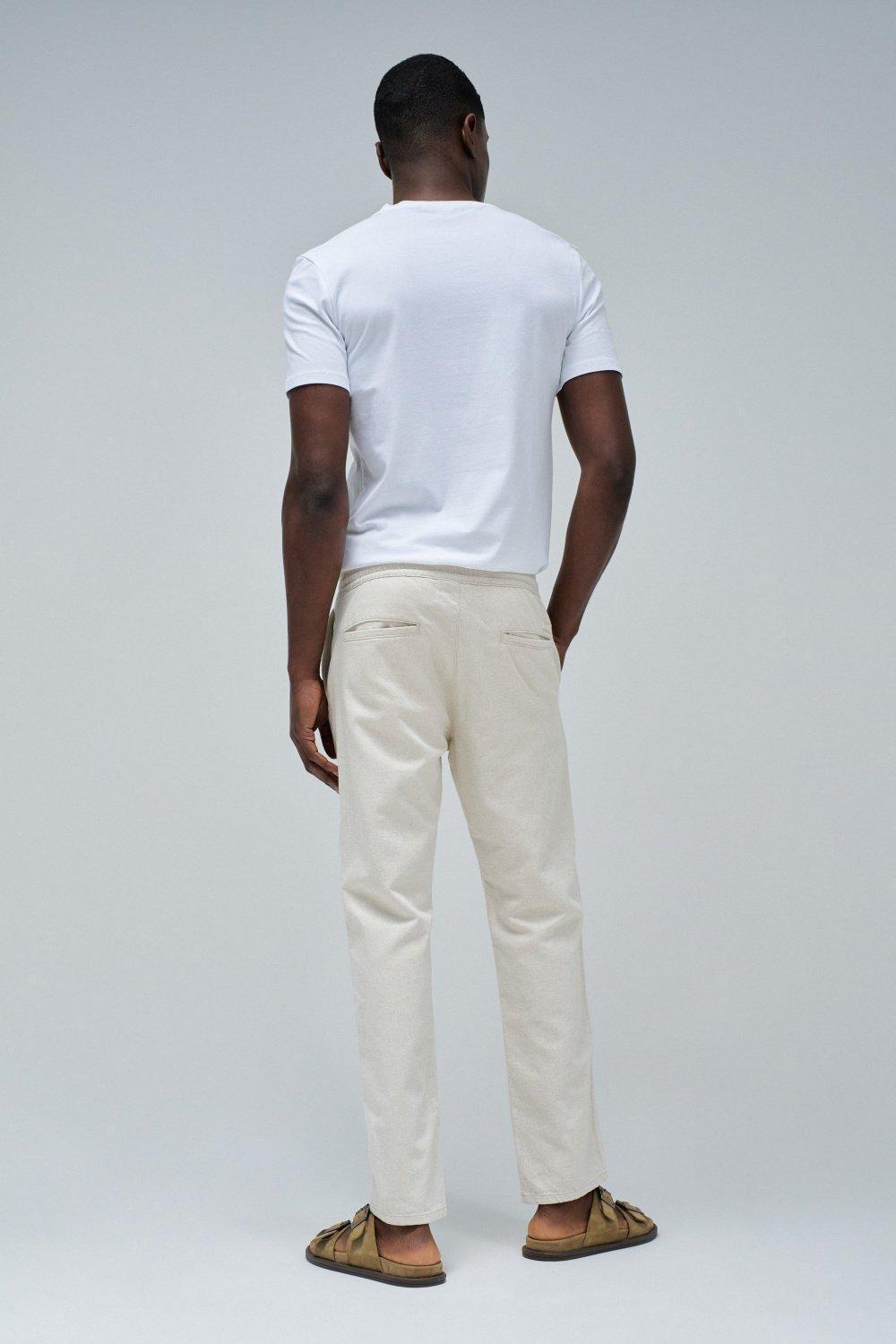 Joggers Trousers With Linen&nbsp;, Pearl, large image number 3