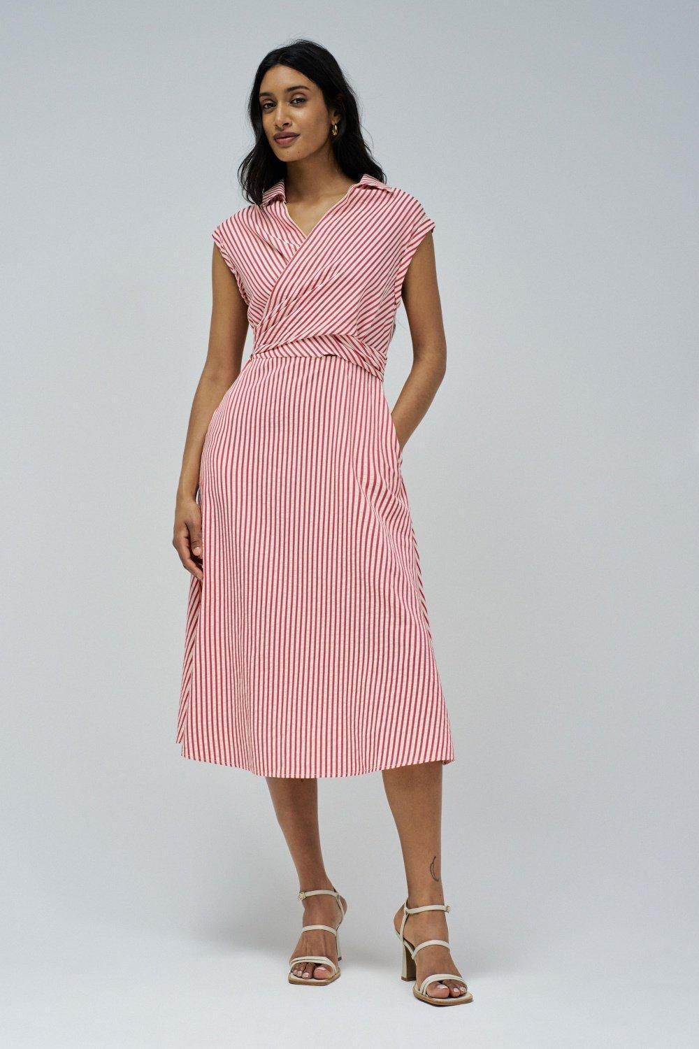 Striped Shirt Dress Midi, , large image number 0