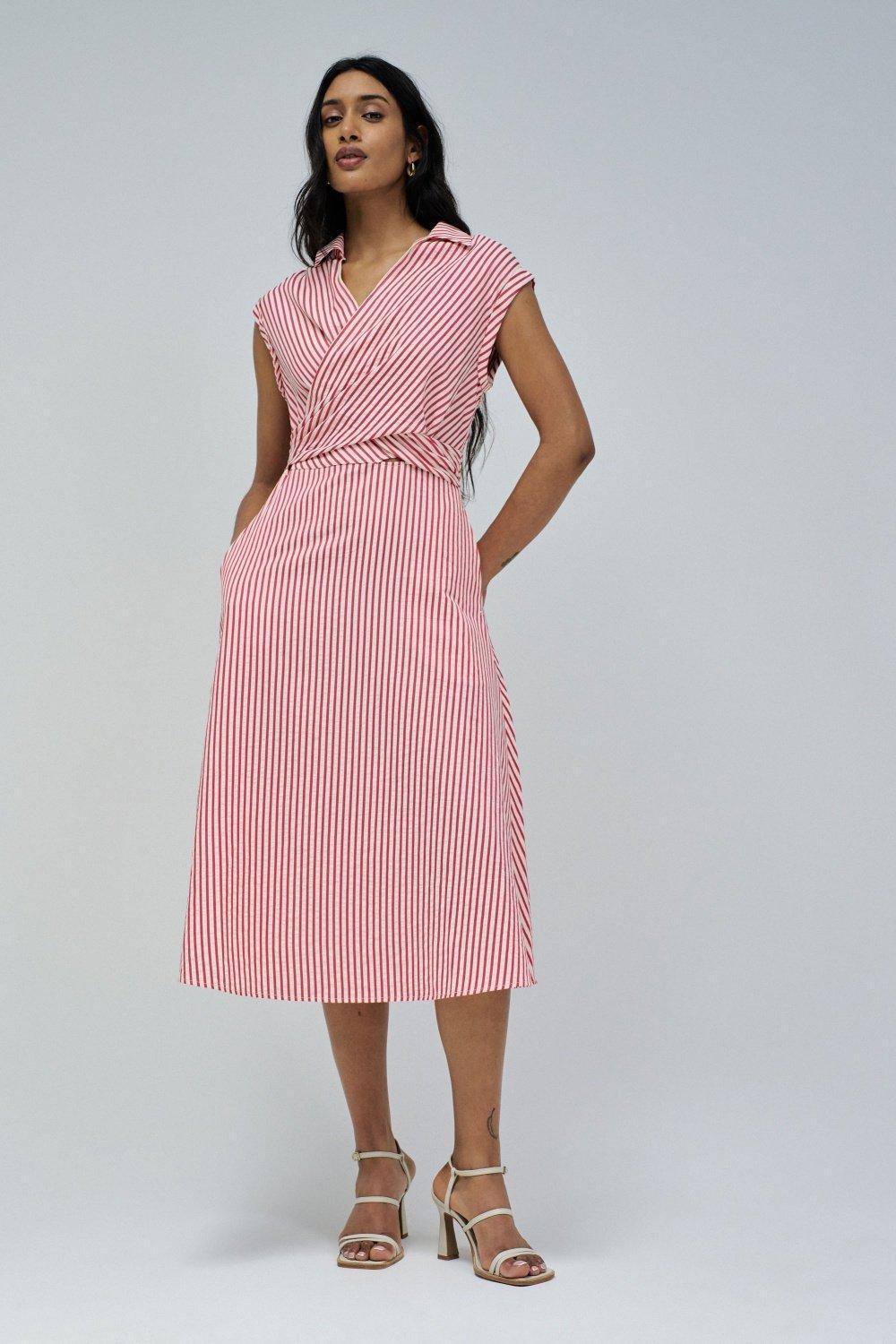 Striped Shirt Dress Midi, , large image number 1