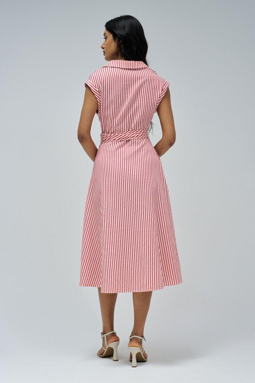 Striped Shirt Dress Midi, , large image number 3