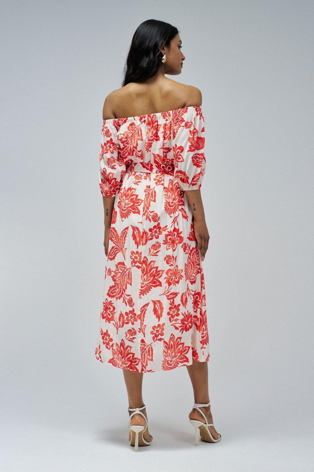 Off-Shoulder Printed Dress&nbsp;, Red, large image number 3