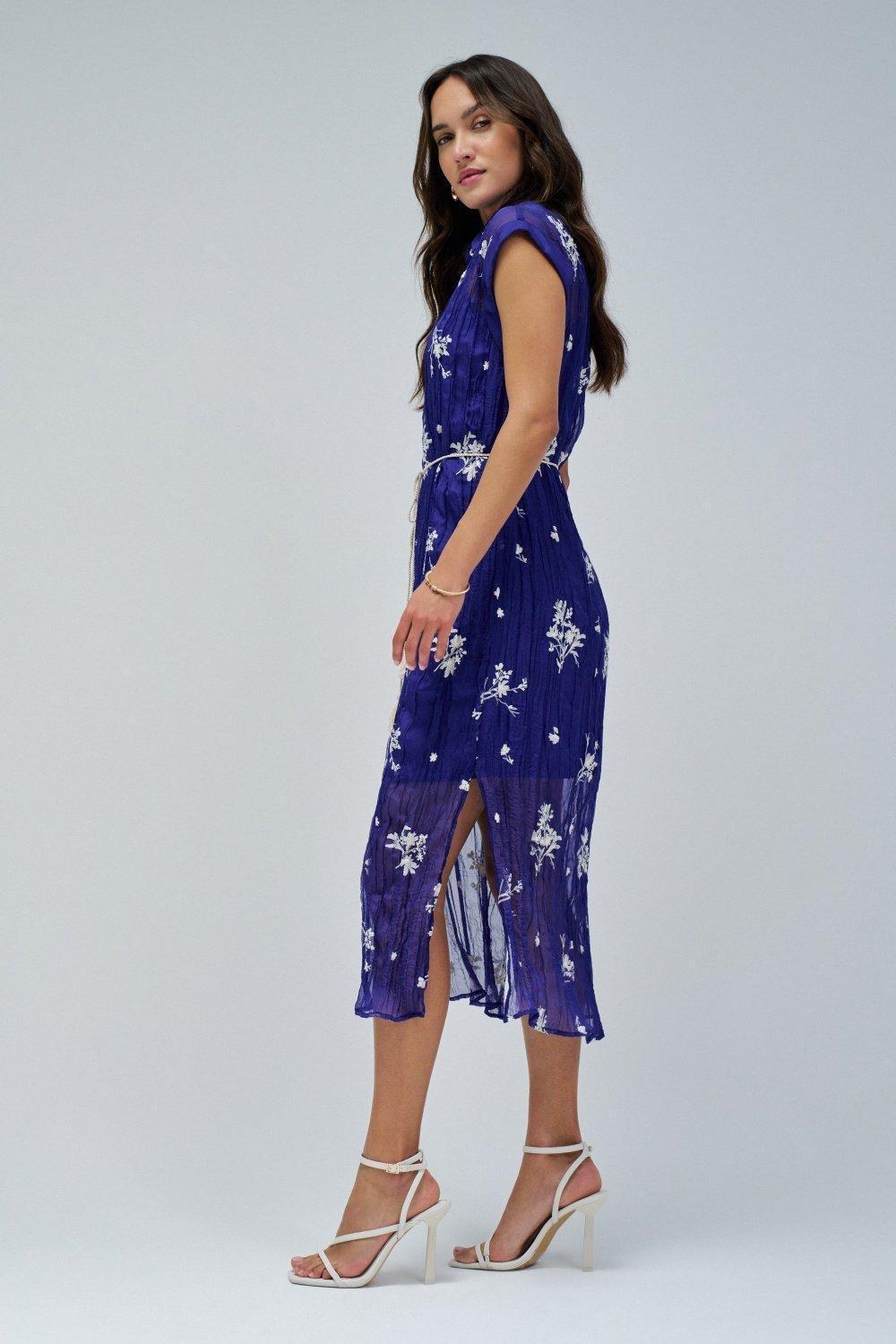 Shirt Dress With Embroidery , Blue, large image number 2