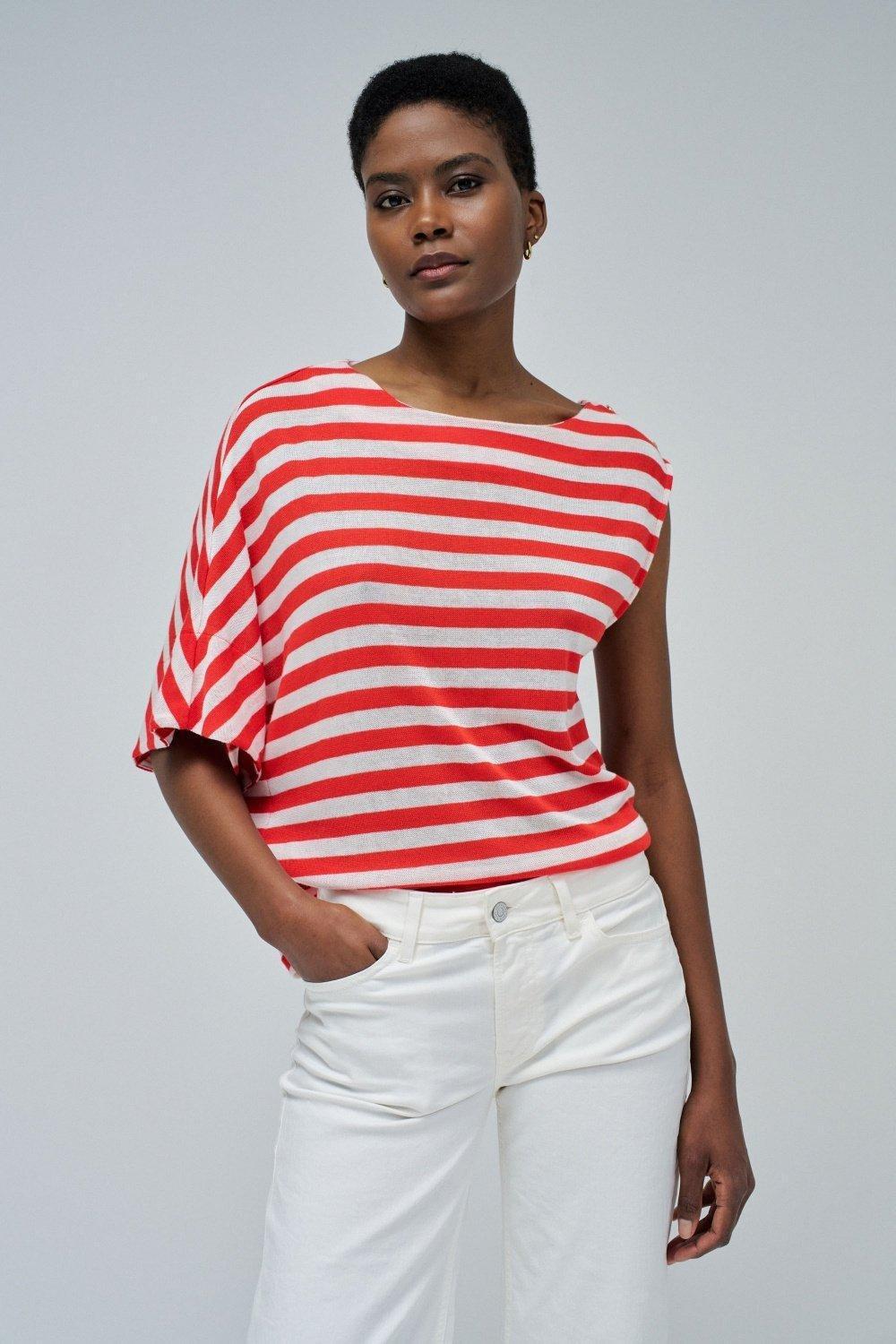 Asymmetric Striped Crop Top, , large image number 0