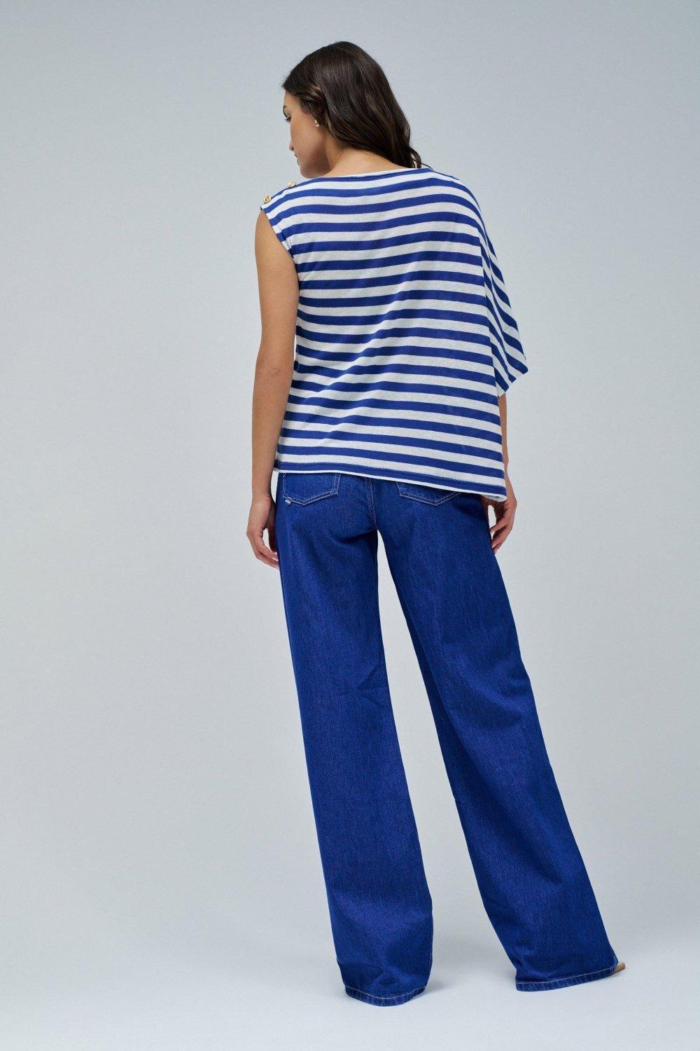 Asymmetric Striped Knit Casual Top, , large image number 3