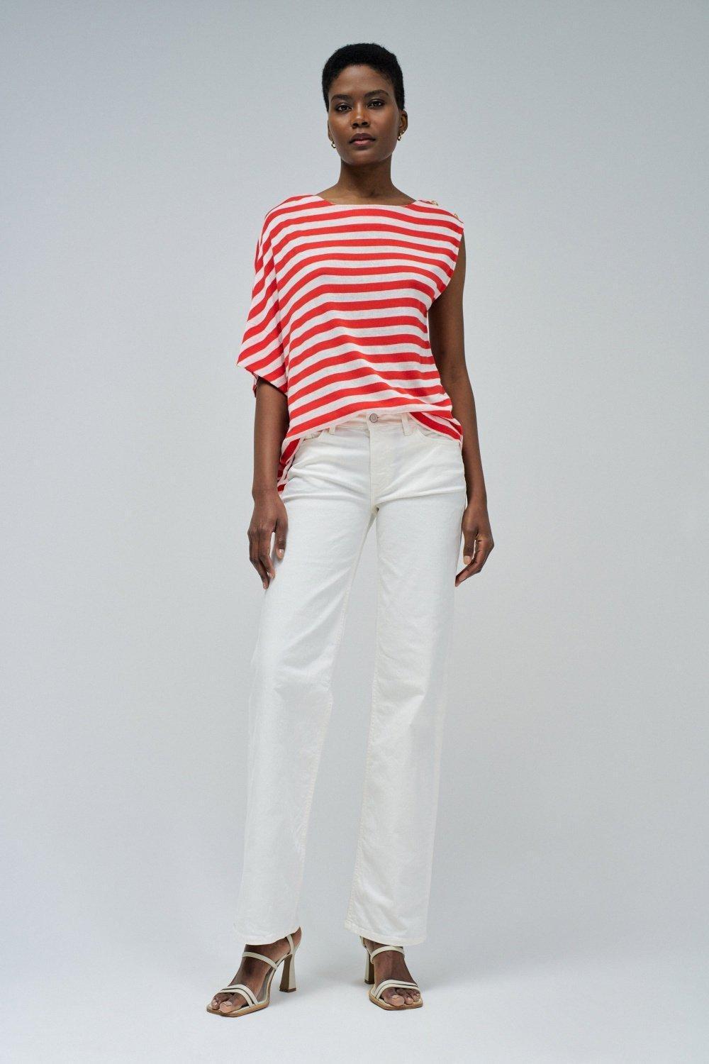 Asymmetric Top With Stripes&nbsp;, Orange, medium