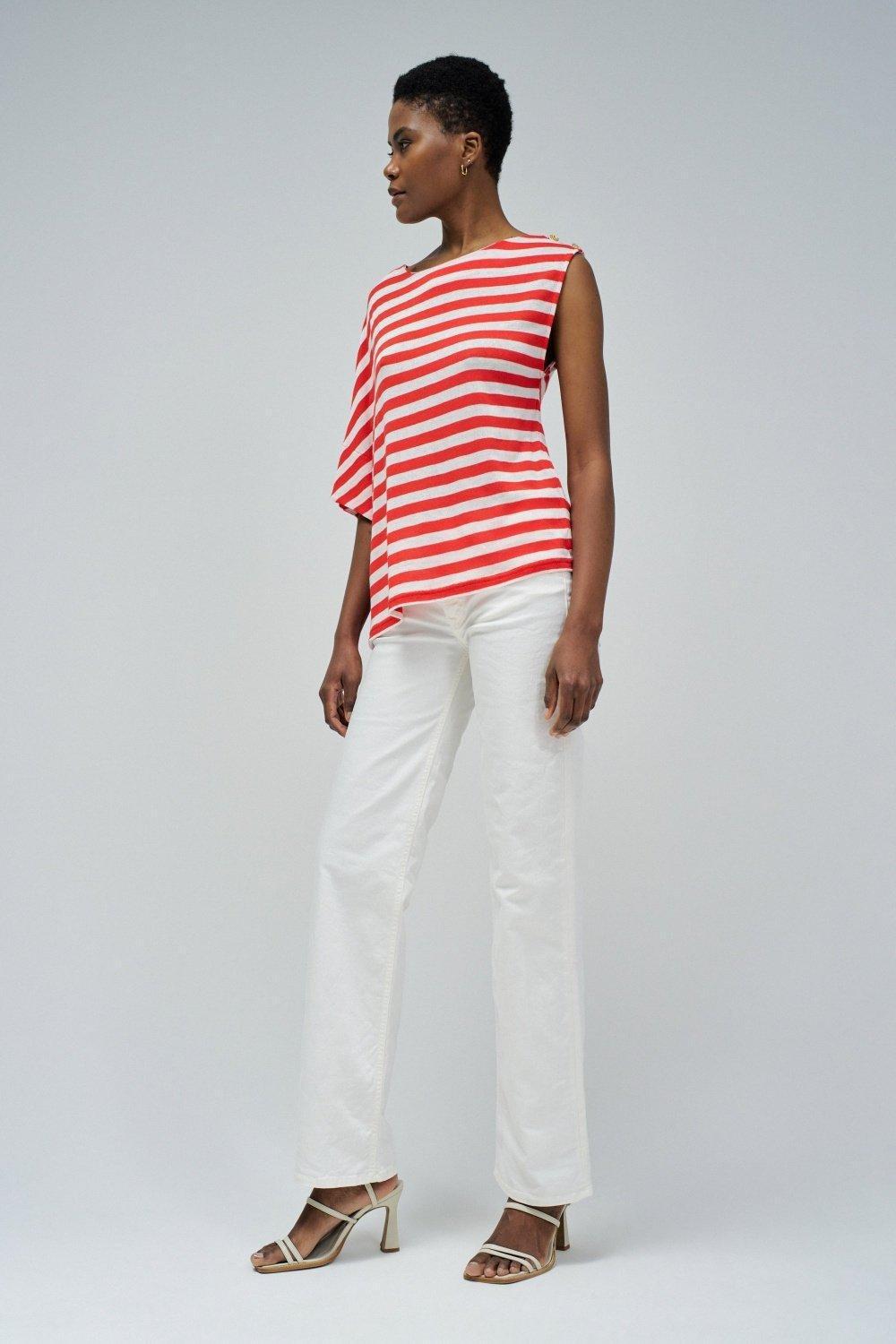 Asymmetric Top With Stripes&nbsp;, Orange, medium