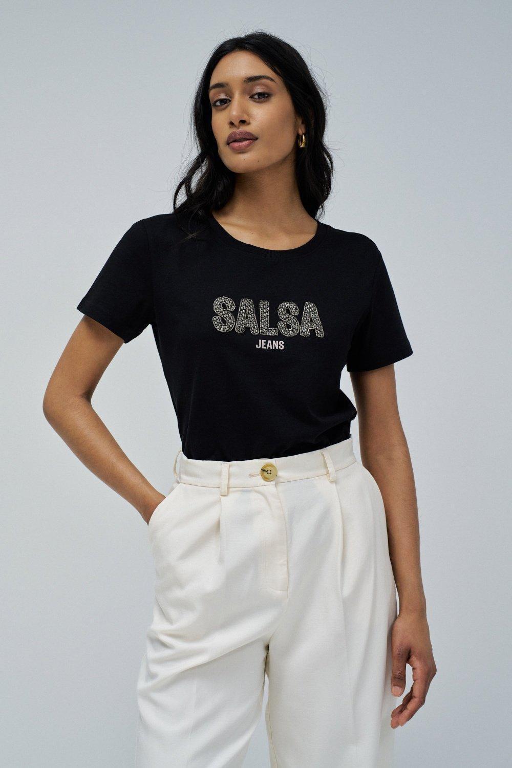 T-Shirt With Branding, Black, medium