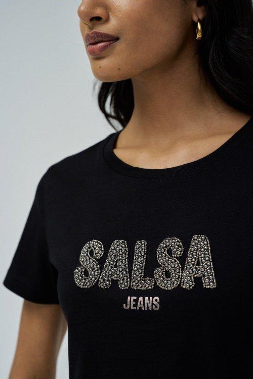 T-Shirt With Branding , Black, medium