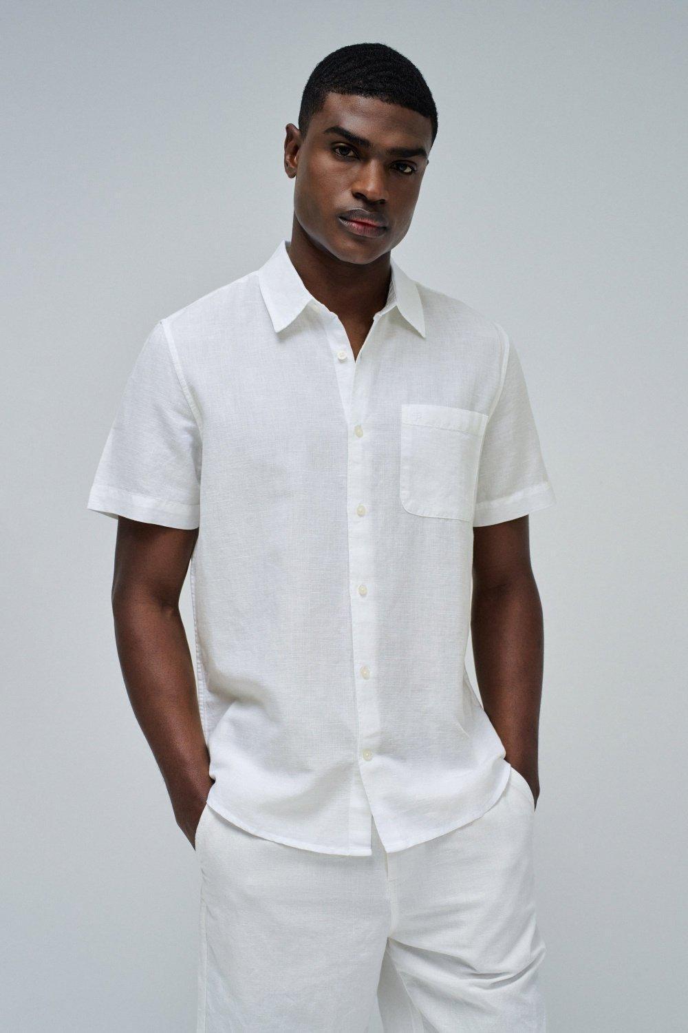 WHITE LINEN SHIRT, , medium