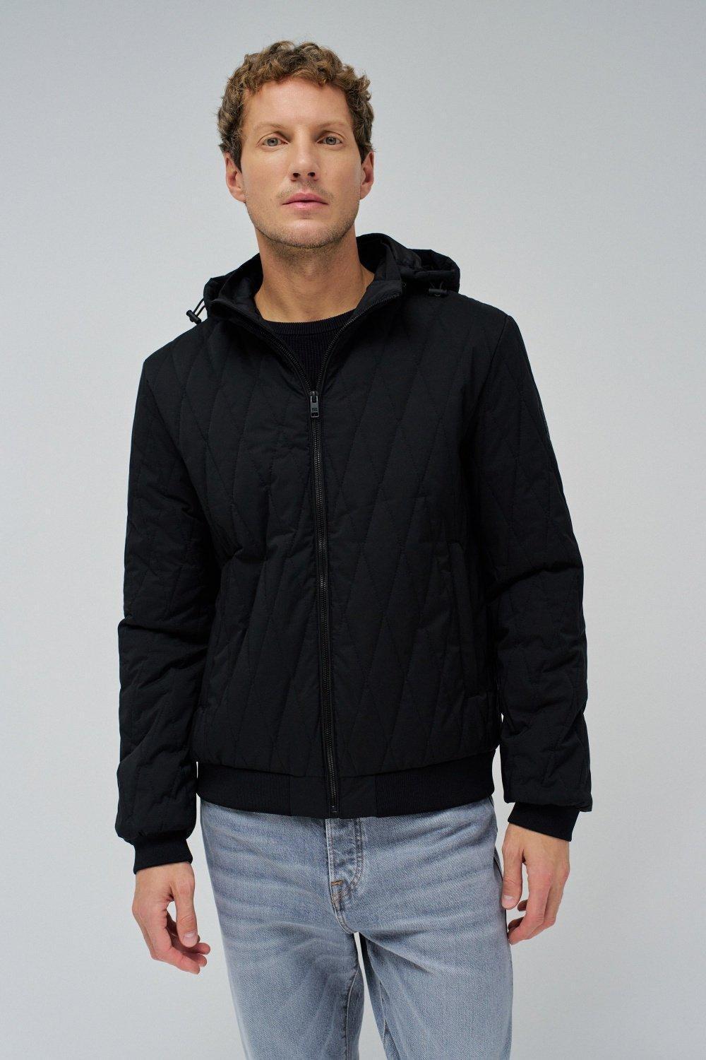 Black Textured Quilted Jacket, , large image number 0